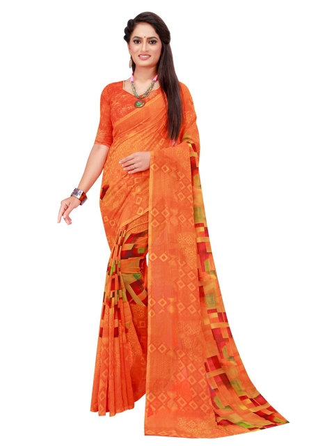 KALINI Orange & Red Geometric Printed Saree