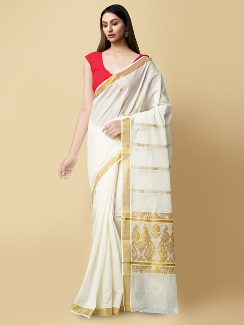 Unnati Silks Off White & Gold-Coloured Zari Handloom Sustainable Pure Cotton Kasavu Saree
Unnati Silks Off White & Gold-Coloured Zari Handloom Sustainable Pure Cotton Kasavu Saree