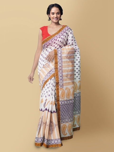 Unnati Silks Women Off White & Purple Pure Block Printed Kerala Cotton Sustainable Saree
Unnati Silks Women Off White & Purple Pure Block Printed Kerala Cotton Sustainable Saree
