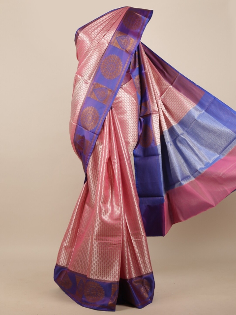 Pothys Women Pink & Blue Woven Designed Saree