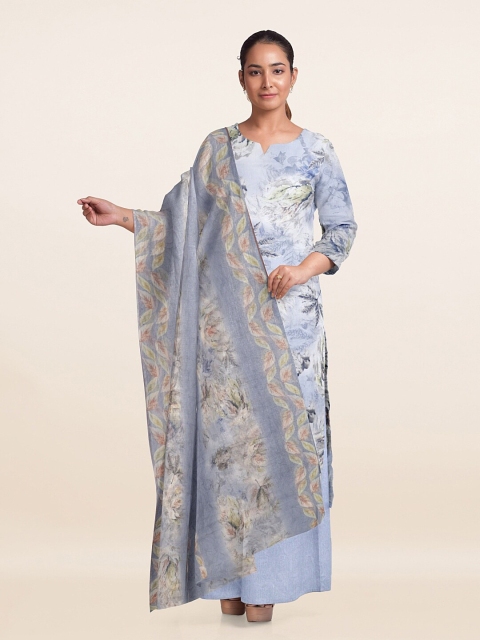 Pothys Grey Printed Unstitched Dress Material