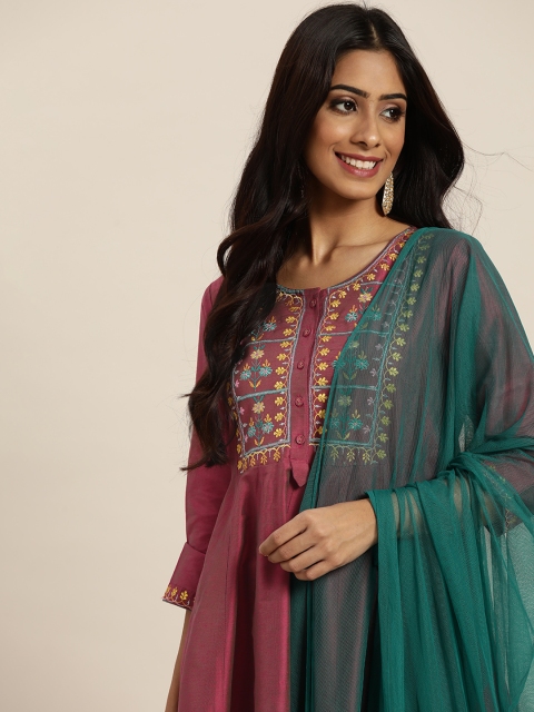 Sangria Women Pink & Green Yoke Design Dual Tone Anarkali Kurta with Trousers & Dupatta
Sangria Women Pink & Green Yoke Design Dual Tone Anarkali Kurta with Trousers & Dupatta