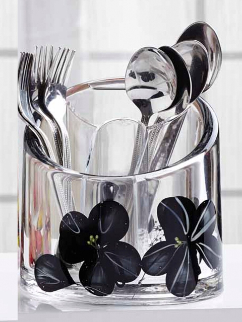 OBSESSIONS Transparent & Black Agua Acrylic Cutlery Holder