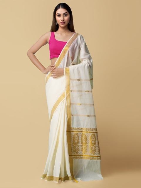 Unnati Silks Cream-Coloured & Gold-Toned Zari Pure Cotton Sustainable Kasavu Saree
Unnati Silks Cream-Coloured & Gold-Toned Zari Pure Cotton Sustainable Kasavu Saree