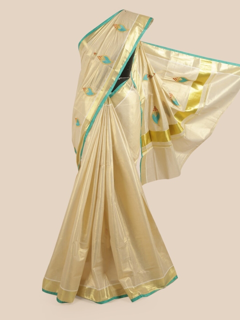 Pothys Gold-Coloured & Turquoise Blue Ethnic Motifs Embroidered Pure Cotton Kasavu Saree
Pothys Gold-Coloured & Turquoise Blue Ethnic Motifs Embroidered Pure Cotton Kasavu Saree