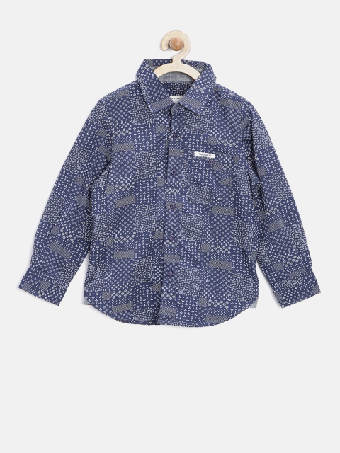 Pepe Jeans Boys Navy Printed Shirt, Navy blue