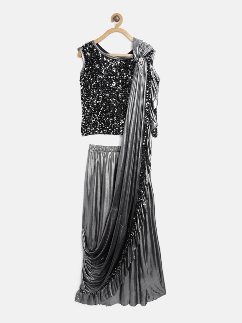 Aarika Girls Grey & Black Sequinned Ready to Wear Lehenga & Blouse With Attached Dupatta
Aarika Girls Grey & Black Sequinned Ready to Wear Lehenga & Blouse With Attached Dupatta