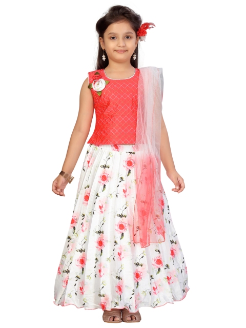 Aarika Girls White & Coral Pink Floral Print Ready to Wear Lehenga & Blouse With Dupatta
Aarika Girls White & Coral Pink Floral Print Ready to Wear Lehenga & Blouse With Dupatta