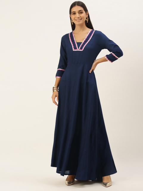 NEFIS Women Navy Blue Gotta Patti Anarkali Kurta