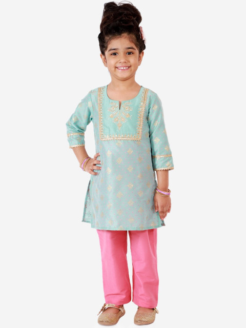 Lil Peacock Girls Blue & Gold Ethnic Motifs Print Gotta Patti Work Kurta with Trousers
Lil Peacock Girls Blue & Gold Ethnic Motifs Print Gotta Patti Work Kurta with Trousers
