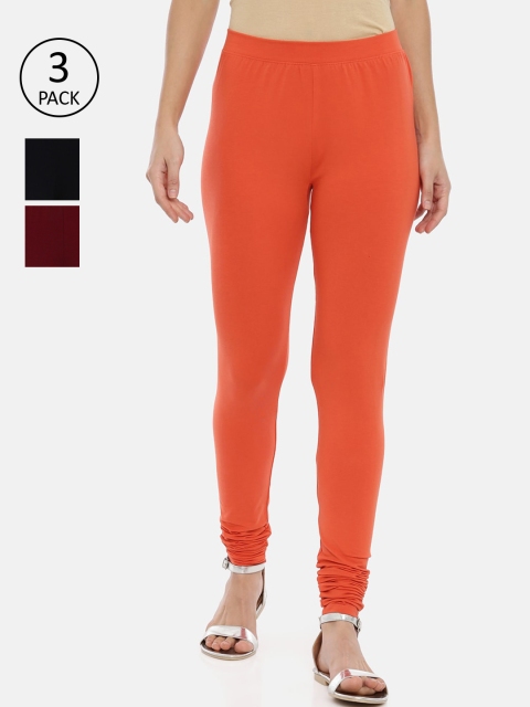 Huggy Woman Pack of 3 Chudidar Length leggings, Red