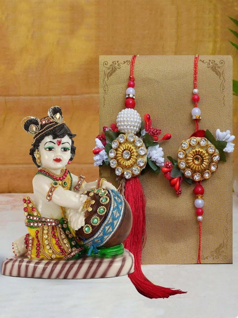 TIED RIBBONS Multicoloured Handcrafted Bhaiya Bhabhi Lumba Rakhi & Krishna Idol Gift Pack, Multi
TIED RIBBONS Multicoloured Handcrafted Bhaiya Bhabhi Lumba Rakhi & Krishna Idol Gift Pack, Multi