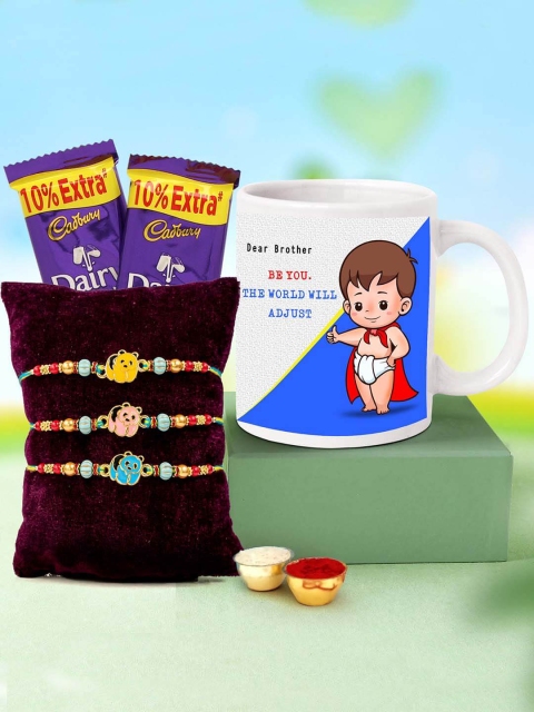 TIED RIBBONS Set of 3 Rakhi For Boys With Chocolates Mug & Roli Chawal Combo Pack, Multi
TIED RIBBONS Set of 3 Rakhi For Boys With Chocolates Mug & Roli Chawal Combo Pack, Multi