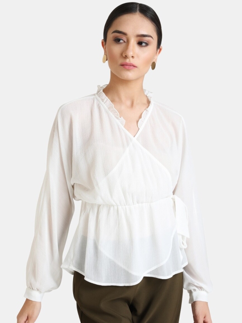Kazo Women White Wrap Longline Top