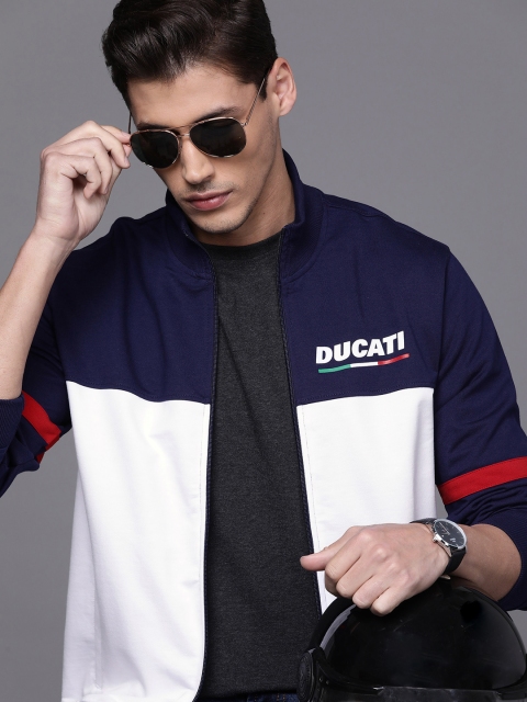 Ducati Men Navy Blue & White Colourblocked Sweatshirt