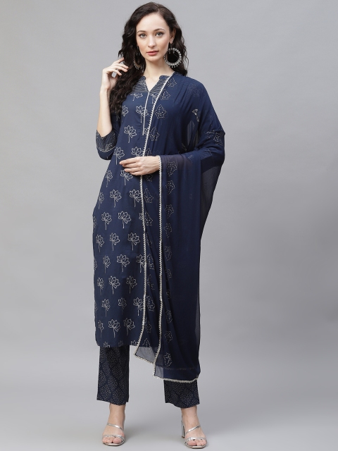 AHIKA Women Navy Blue Floral Printed Regular Pure Cotton Kurta with Palazzos & With Dupatta
AHIKA Women Navy Blue Floral Printed Regular Pure Cotton Kurta with Palazzos & With Dupatta