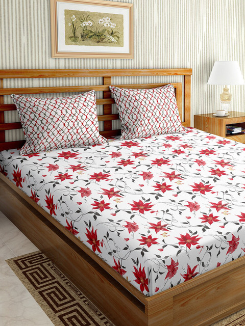 BELLA CASA White & Red Floral 150 TC King Bedsheet with 1 Pillow Covers 
BELLA CASA White & Red Floral 150 TC King Bedsheet with 1 Pillow Covers