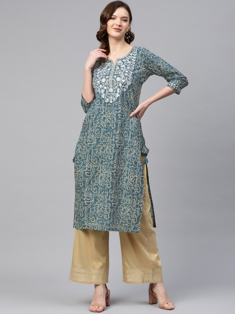 Readiprint Fashions Women Teal Blue & Beige Bandhani Print & Embroidered Cotton Kurta
Readiprint Fashions Women Teal Blue & Beige Bandhani Print & Embroidered Cotton Kurta