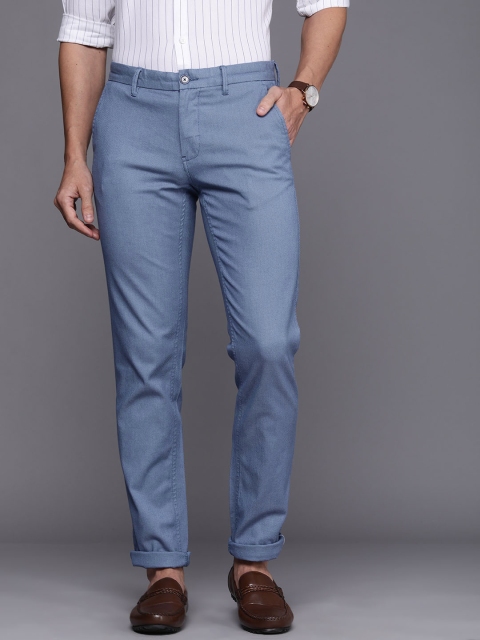 Louis Philippe Sport Men Blue Solid Slim Fit Chinos Trousers