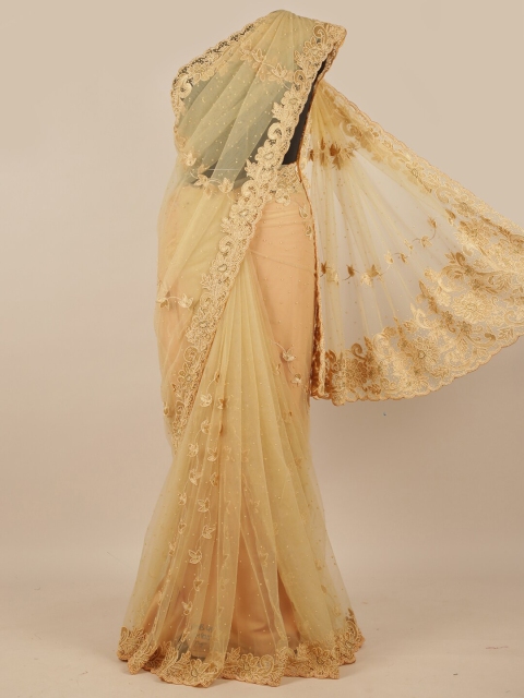 Pothys Cream-Coloured Embellished Stones Net Saree