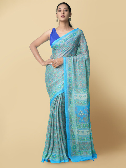 Unnati Silks Grey & Turquoise Blue Paisley Printed Pure Handloom Sustainable Patola Saree
Unnati Silks Grey & Turquoise Blue Paisley Printed Pure Handloom Sustainable Patola Saree