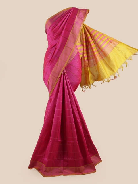 Pothys Pink & Mustard Striped Printed Zari Saree