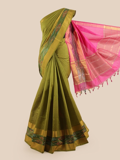 Pothys Green & Pink Striped Zari Saree