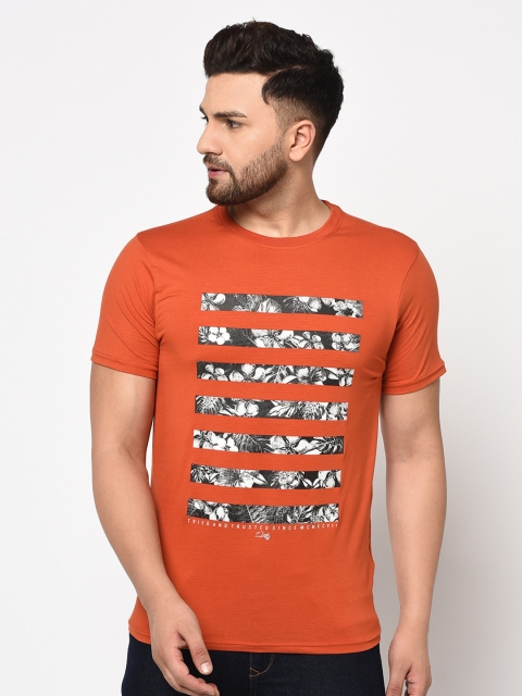 98 Degree North Men Orange & Grey Graphic Printed T-shirt