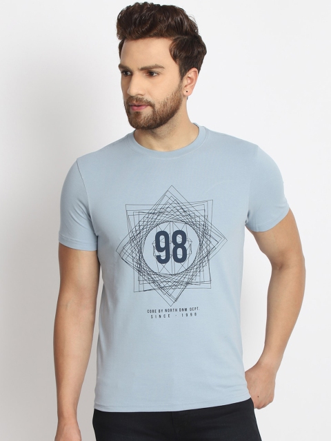 98 Degree North Men Blue & Black Printed T-shirt