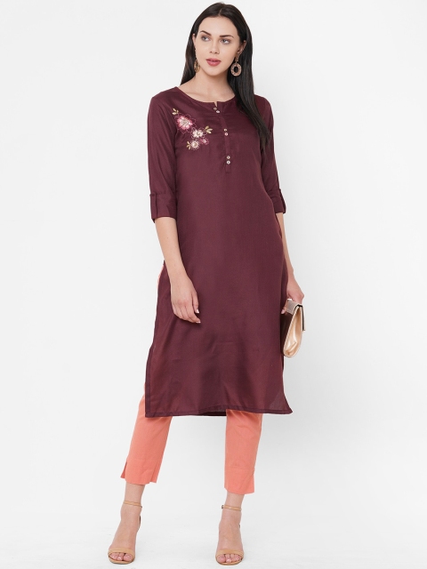 ZOLA Women Maroon Thread Work Kurta