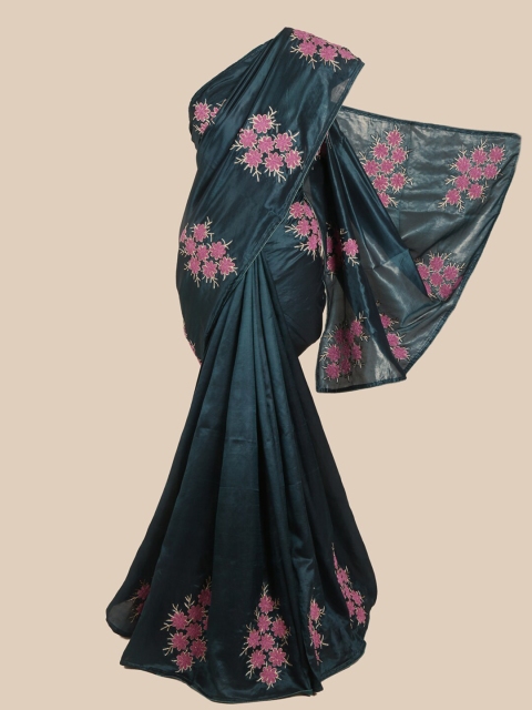 Pothys Blue & Pink Floral Art Silk Saree