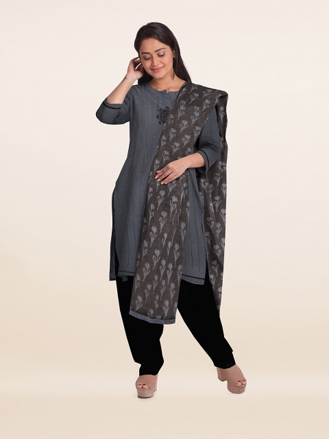 Pothys Grey Unstitched Dress Material