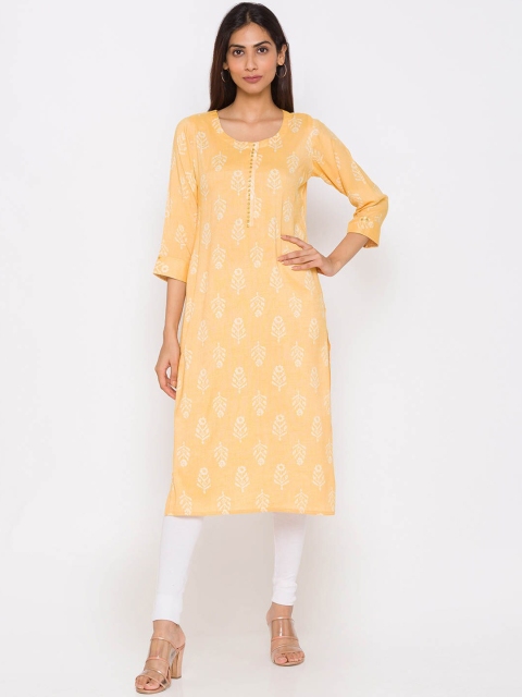ZOLA Women Yellow & White Floral Printed Kurta