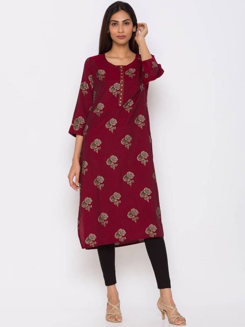 ZOLA Women Maroon Floral Printed Kurta