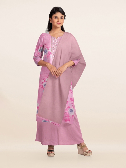 Pothys Pink Printed Unstitched Dress Material