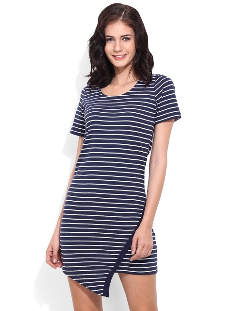Trend Arrest Women Navy Striped Sheath Dress, Navy blue