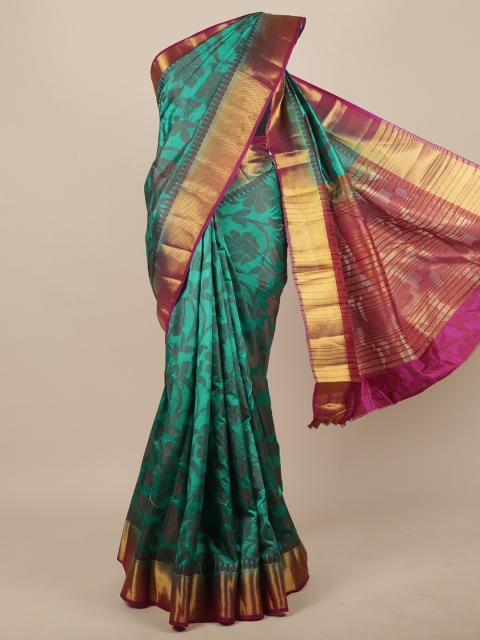 Pothys Green & Gold-Toned Woven Design Zari Jute Silk Saree