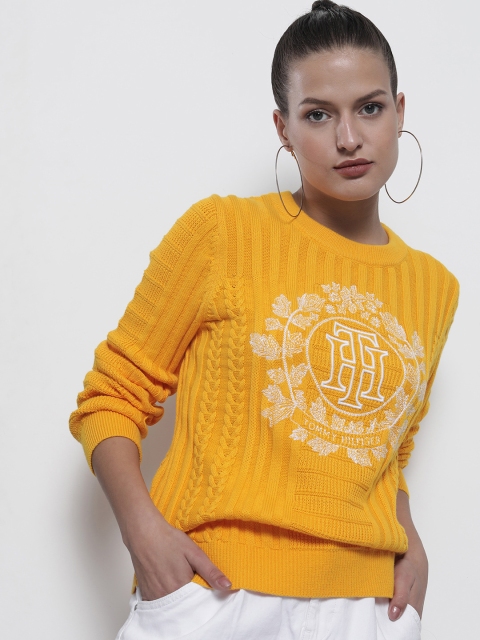 Tommy Hilfiger Women Mustard Yellow & White Cable Knit Pullover with Embroidered Detail
Tommy Hilfiger Women Mustard Yellow & White Cable Knit Pullover with Embroidered Detail