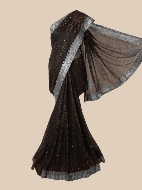 Pothys Brown Floral Zari Saree