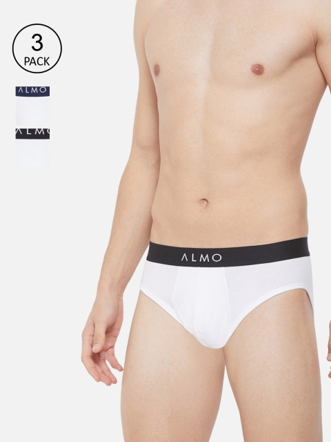 Almo Wear Men Pack Of 3 White Solid Slim-Fit Organic Cotton Basic Briefs Alfio-B