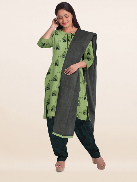 Pothys Green Printed Unstitched Dress Material