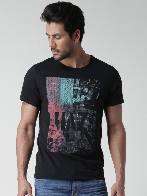 BLEND Men Black Printed Round Neck T-Shirt