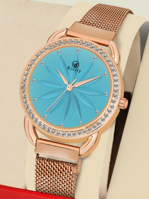Rizzly Women Blue Brass Embellished Dial Rose Gold Toned Stainless Steel Watch RZ-137
Rizzly Women Blue Brass Embellished Dial Rose Gold Toned Stainless Steel Watch RZ-137