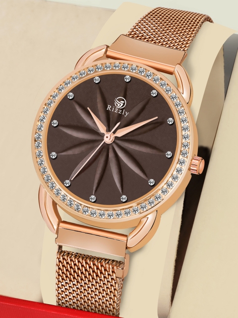 Rizzly Women Rose Gold-Toned Brass Embellished Dial Rose Gold Stainless Steel Watch RZ-137, Brown
Rizzly Women Rose Gold-Toned Brass Embellished Dial Rose Gold Stainless Steel Watch RZ-137, Brown