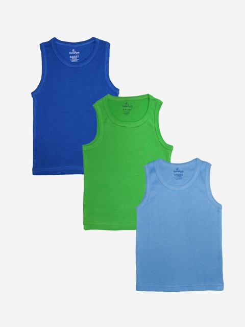 KiddoPanti Boys Pack Of 3 Solid Pure Cotton Basic Innerwear Vests, Blue