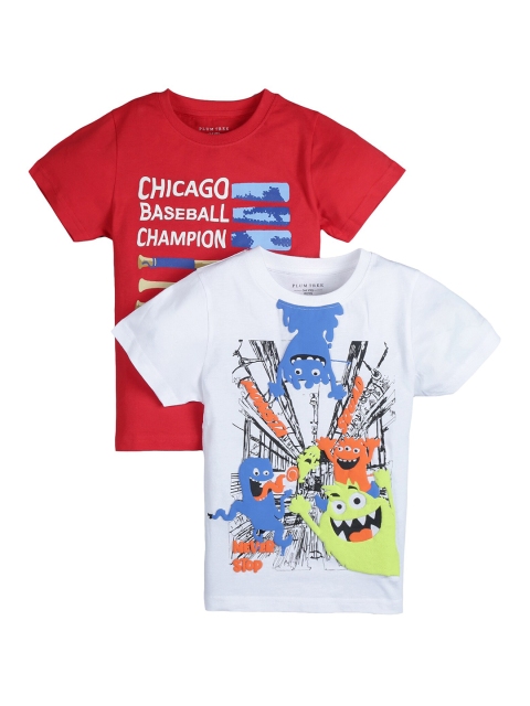 PLUM TREE Boys Red & White 2 Printed T-shirt