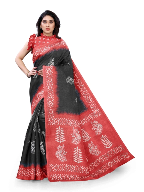 KALINI Black & Red Ethnic Motifs Art Silk Saree