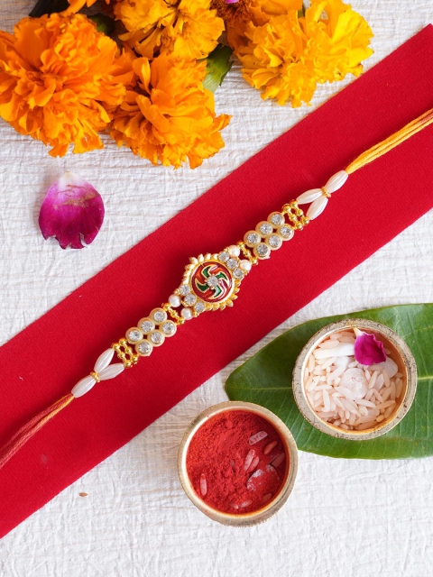 TIED RIBBONS Multicoloured Designer Stone-Studded Rakhi with Card & Roli Chawal, Multi
TIED RIBBONS Multicoloured Designer Stone-Studded Rakhi with Card & Roli Chawal, Multi