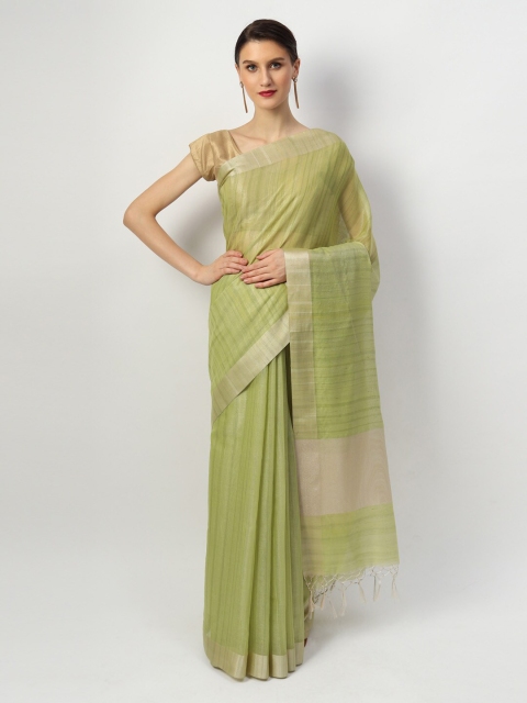 EthnicRoom Green Silk Cotton Handloom Banarasi Saree