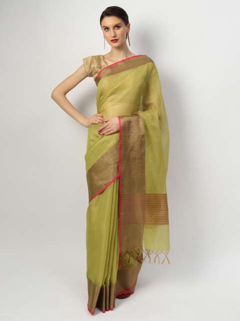 EthnicRoom Green Silk Cotton Handloom Banarasi Saree